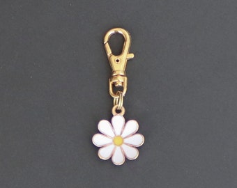 Daisy Zipper Charm-White Enamel-Gold Tone-Cupped Shape Design