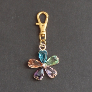 Flower Zipper Charm-Multi Color Crystals-Copper-Gold Plated