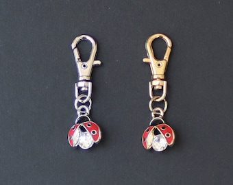 Ladybug Zipper Charm-Choice of Silver-Tone or Gold Tone-With Crystal