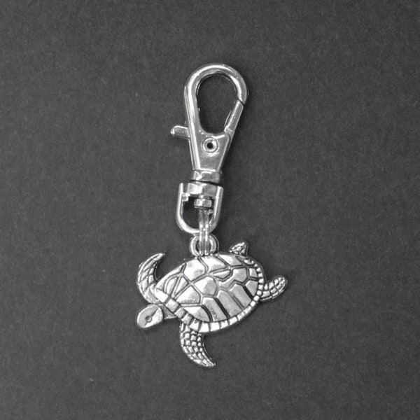 Sea Turtle Zipper Charm-Swimming-Silver-Tone