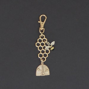Bee-Honeycomb-Beehive Zipper Charm-Gold-Tone-Enamel