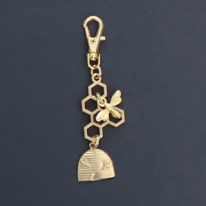 Bee-Honeycomb-Beehive Zipper Charm-Gold Bee-Gold Tone