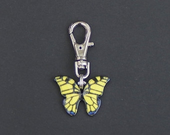Butterfly Zipper Charm-Enamel-Yellow-SILVER-TONE