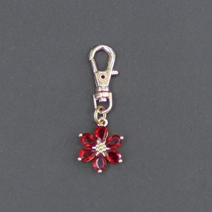 Flower Zipper Charm-Red Color Crystals-Copper-Gold Plated