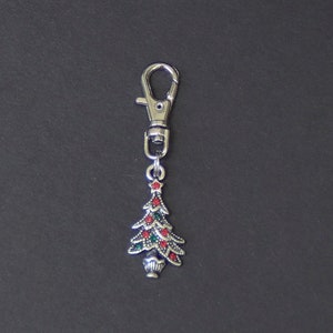 Christmas Tree Zipper Charm-Rhinestone-Antique Silver-Tone-Style 5