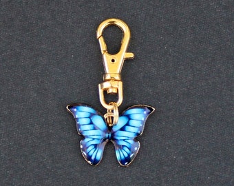 Butterfly Zipper Charm-Enamel Blue-Gold Tone