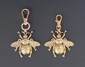 Bee Zipper Charm-Gold Tone-LARGER SIZE-Choice of Clasps