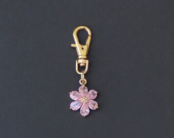 Flower Zipper Charm-Pink Color Crystals-Copper-Gold Plated