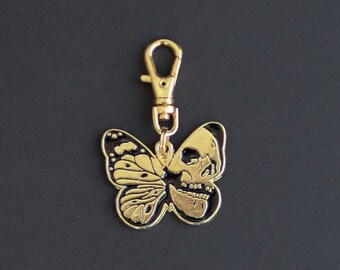 Butterfly-Gothic-Zipper Charm-Black Enamel-Gold-Tone-With Skull