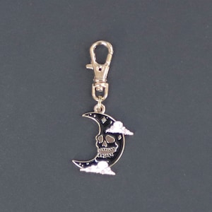 Skull/Moon-Zipper Charm-Enamel-Gold-Tone