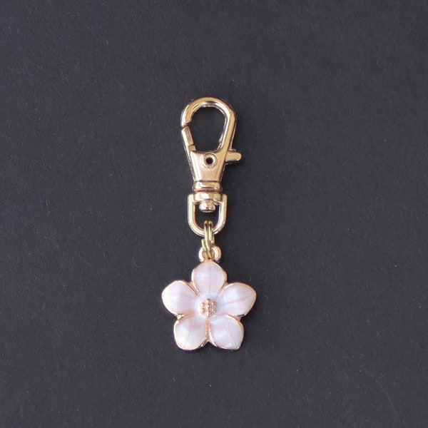 Dije de cremallera con forma de flor, esmalte blanco, tono dorado, minúsculo