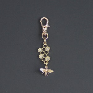 Bee-Honeycomb-Zipper Charm-Rhinestone-Gold Plated-TINY