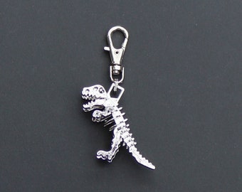 Dinosaur Zipper Charm-T-Rex-Tyrannosaurus 3D Zipper Charm-Silver-Tone-Matte/Shiny Finish