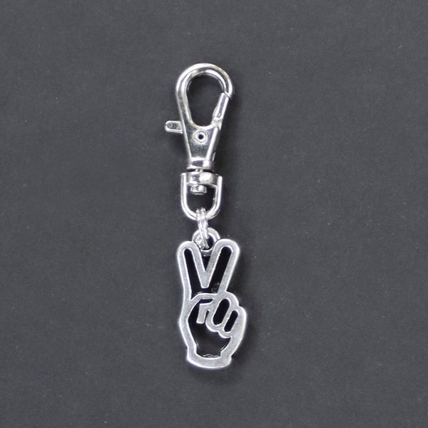 Peace Sign Zipper Charm-70's-Hand-Silver-Tone