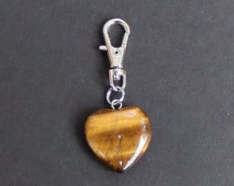 Heart Zipper Charm-Tiger's Eye-Silver-Tone Clasp-(Without Stripes)