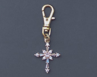 Cross Zipper Charm-Religious-Crystal-Gold-Tone-Style 2