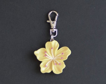Flower-Hibiscus-Zipper Charm-**RESIN-Silver Clasp-Pale Yellow