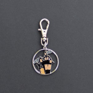 Haunted House Zipper Charm-Halloween Zipper Charm-Enamel-Silver-Tone