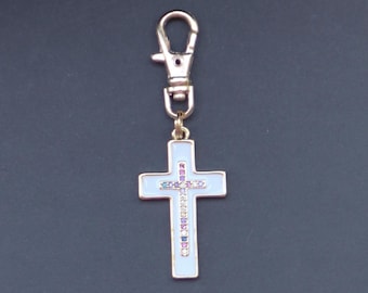 Cross Zipper Charm-White Enamel and Multi Colored Rhinestones-Gold Tone