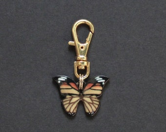 Butterfly Zipper Charm-Enamel Orange and Black-Gold Tone