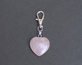 Heart Rose Quartz Zipper Charm-Silver-Tone Clasp