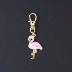 Flamingo Zipper Charm-Pink Flamingo-Enamel-Gold-Tone-Light Pink