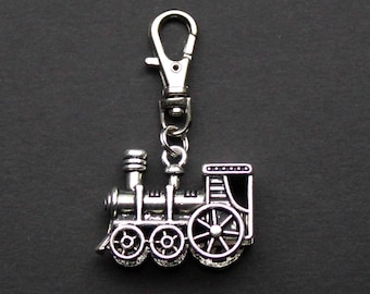 Train Zipper Charm-Locomotive 3D-Silver-Tone