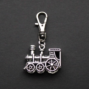 Train Zipper Charm-Locomotive 3D-Silver-Tone