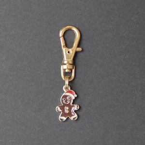 Gingerbread Man Zipper Charm-Enamel-Gold Plated-EXTREMELY TINY