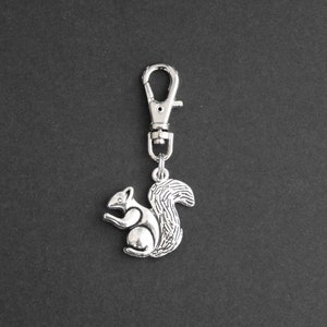 Squirrel Zipper Charm-3D-Silver-Tone