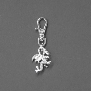 Dragon Zipper Charm-3D-Silver-Tone