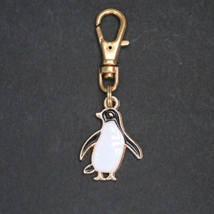 Penguin Zipper Charm-Enamel-Gold-Tone