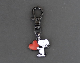 Peanuts-Cartoon Character Zipper Charm with Red Heart-Enamel-VERY TINY