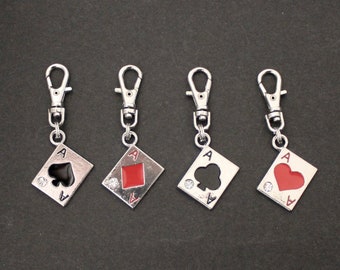 Playing Card Zipper Charm-Ace-Zipper Charm-Choice of 4 Styles-ROUGH Texture-SHINY Finish-Silver-Tone