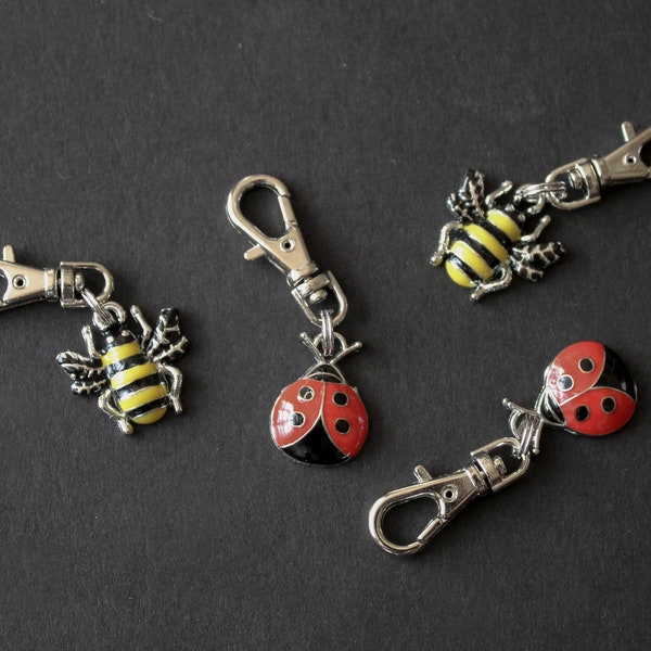 Ladybug Zipper Charm or Bee Zipper Charm-Enamel-Silver-Tone