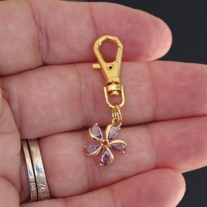 Flower Zipper Charm-Light Purple Crystals-Copper-Gold Plated-Style 2-SUPER TINY