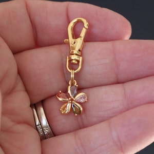 Flower Zipper Charm-Multi Color Crystals-Copper-Gold Plated-Style 2-SUPER TINY