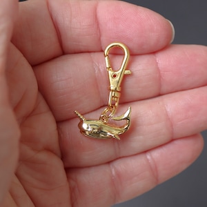Narwhal Whale Zipper Charm-3D-Gold Plated
