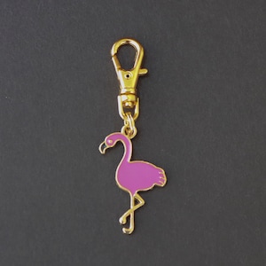 Flamingo Zipper Charm-Pink Flamingo-Enamel-Gold-Tone-Smaller Version-Style #7