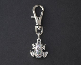 Frog Zipper Charm-Multi-Color Rhinestone-Silver-Tone