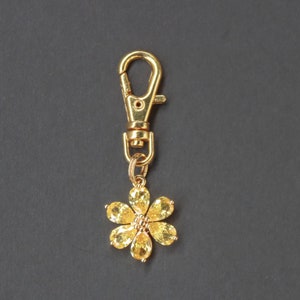 Flower Zipper Charm-Yellow Color Crystals-Copper-Gold Plated