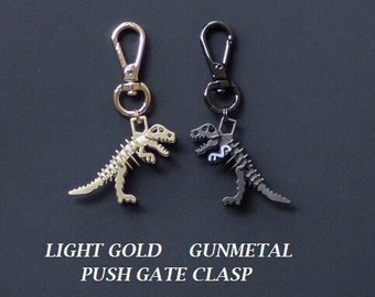 Dinosaur Zipper Charm-T-Rex-Tyrannosaurus 3D Zipper Charm-Gunmetal/Light Gold-Set Of 2-PUSH GATE CLASP