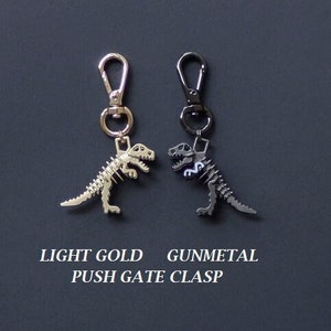 Dinosaur Zipper Charm-T-Rex-Tyrannosaurus 3D Zipper Charm-Gunmetal/Light Gold-Set Of 2-PUSH GATE CLASP