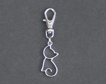 Cat Zipper Charm-Silver-Tone