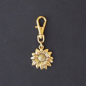 Sunflower Zipper Charm-Dark Gold-Tone