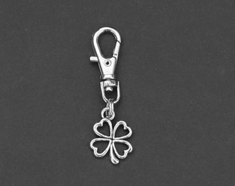 Shamrock Zipper Charm-Four Leaf Clover-St. Patrick's Day-Silver-Tone-VERY TINY