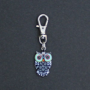 Owl Zipper Charm-Enamel and Silver Tone image 1