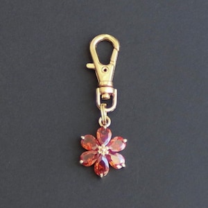 Flower Zipper Charm-Burnt Orange Color Crystals-Copper-Gold Plated-TINY