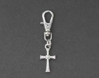 Cross-Religious-Zipper Charm-Silver-Tone