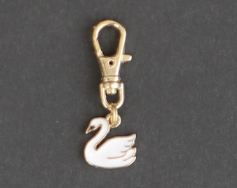 Swan Zipper Charm-White-Enamel-Gold-Tone